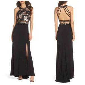 Morgan & Co. Juniors' Women'S Black Floral Sequin Sleeveless Gown Dress 7/8